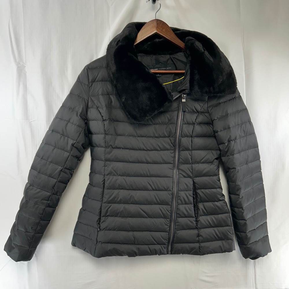Marc New York Puffer Jacket Womens Small Black Removable Faux Fur Collar